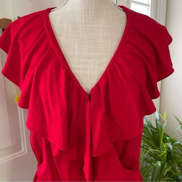 Ralph Lauren Ruffle Trim Surplice Jersey Women's Top Blouse Orange Red (Size M) - Picture 6 of 12